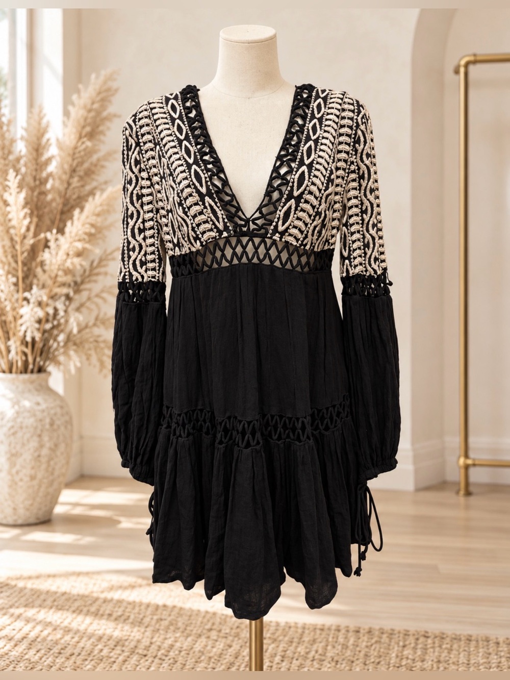 Free People Dusk til dawn embroidered mini dress size 0